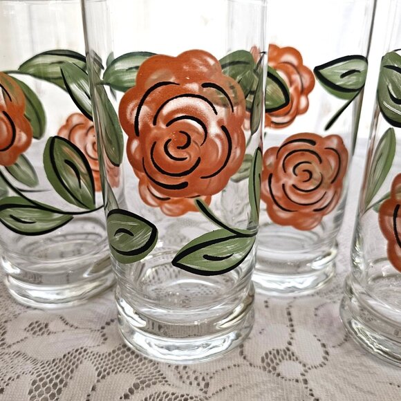 4 Pfaltzgraff Tango Ice Tea Glasses 6.25" water 12oz botanical green leaf glass - Picture 4 of 4